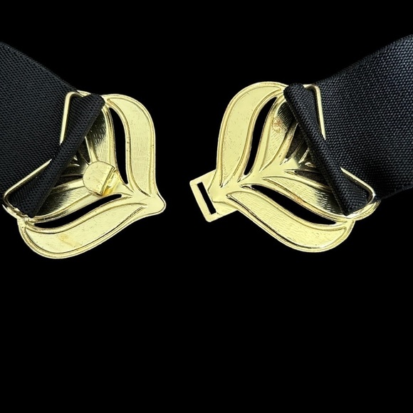 Vintage 80’s Black Adjustable Stretch Enamel Statement Buckle Belt - Picture 6 of 16